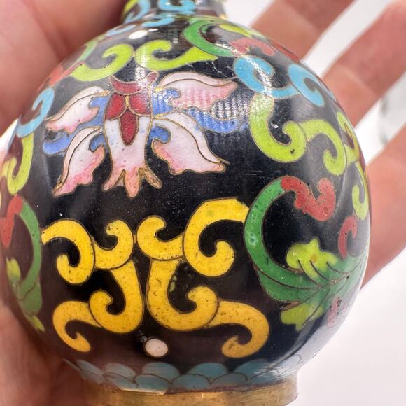 Vintage Chinese cloisonné enamel vase guilloche bird semiprecious flowers tree - Picture 9 of 11